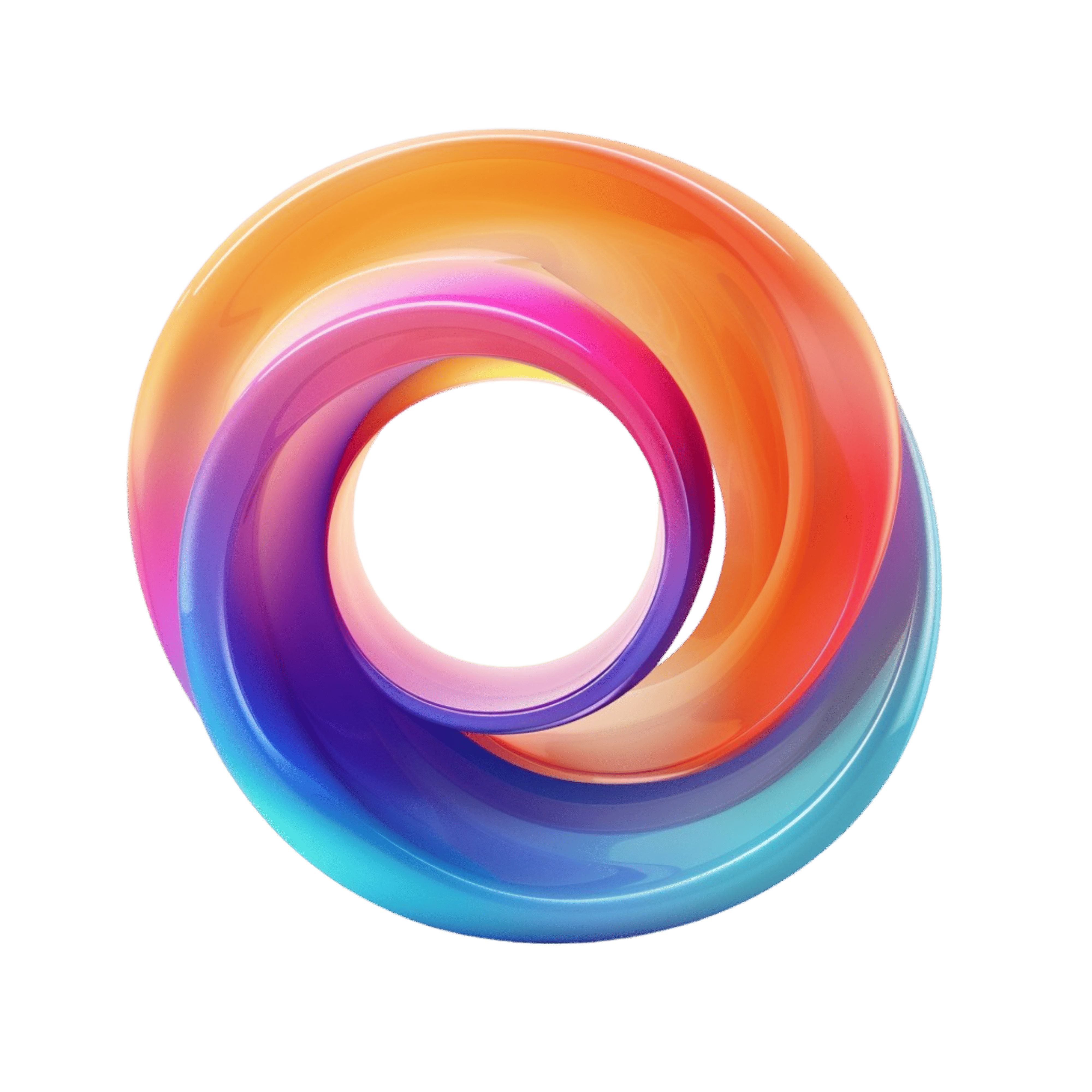 Colorful swirling abstract ring with vibrant gradients of orange, pink, purple, and blue forming a smooth circular shape. The design feels energetic and modern, set against a transparent background. No text is present in the image.